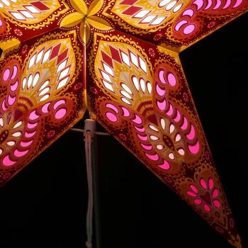 Ganesha yellow/pink/maroon - Foldable glowing star, paper poinsettia with 5 points, 60 cm